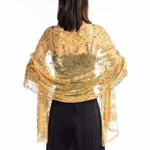 Gold Shawls for evening dress Sequin Lace Bridal Wedding shawl wrap party prom